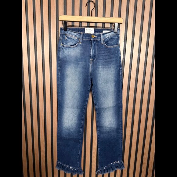 FRAME Denim - Frame Jeans 26 Womens Blue Le High Straight Frayed Acid Wash Ankle
